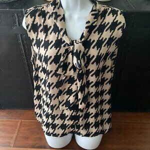 Covington Black Tan Sleeveless Bow Blouse Medium